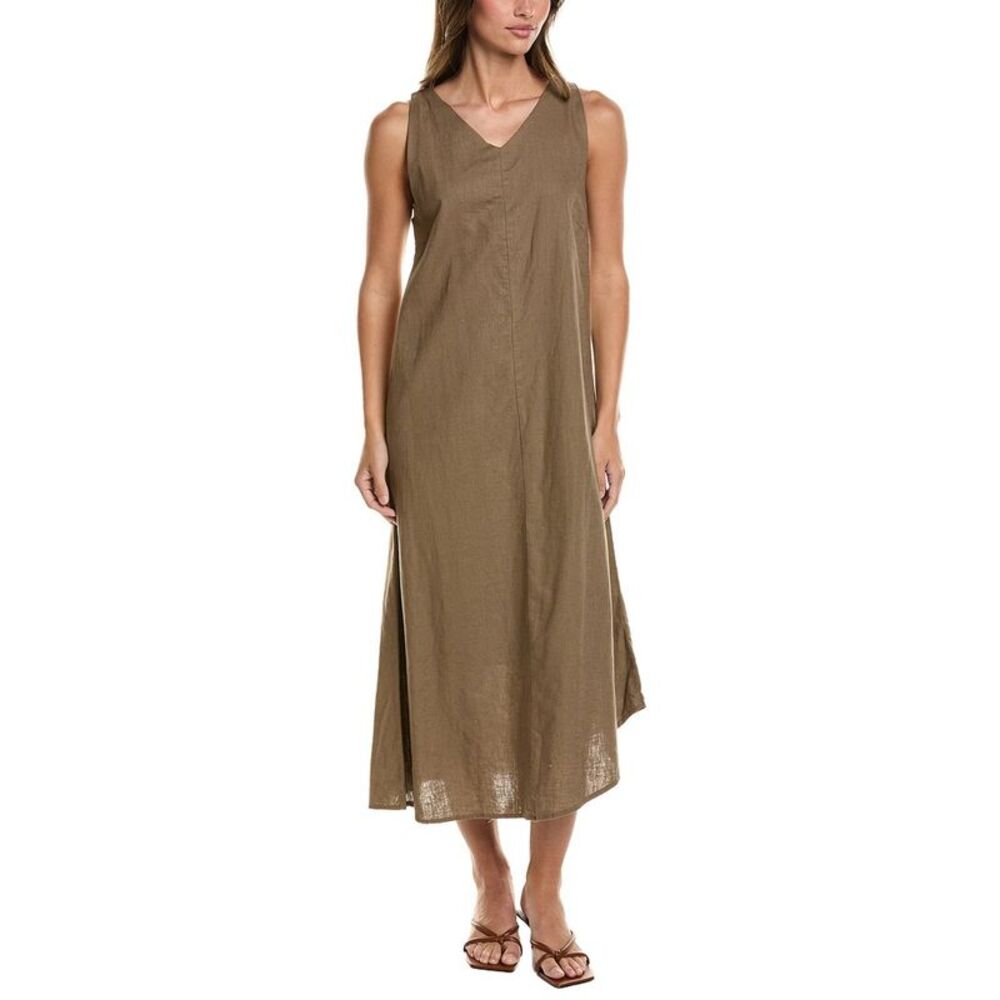 Point Womens Linen-Blend V-Neck Dress